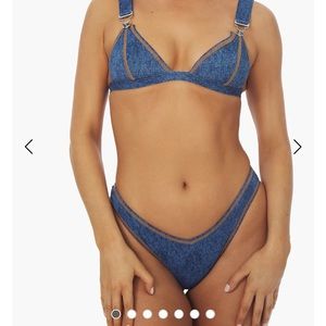 We wore what denim overall swimsuit